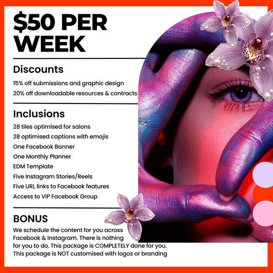 $50 per week social media package including publishing