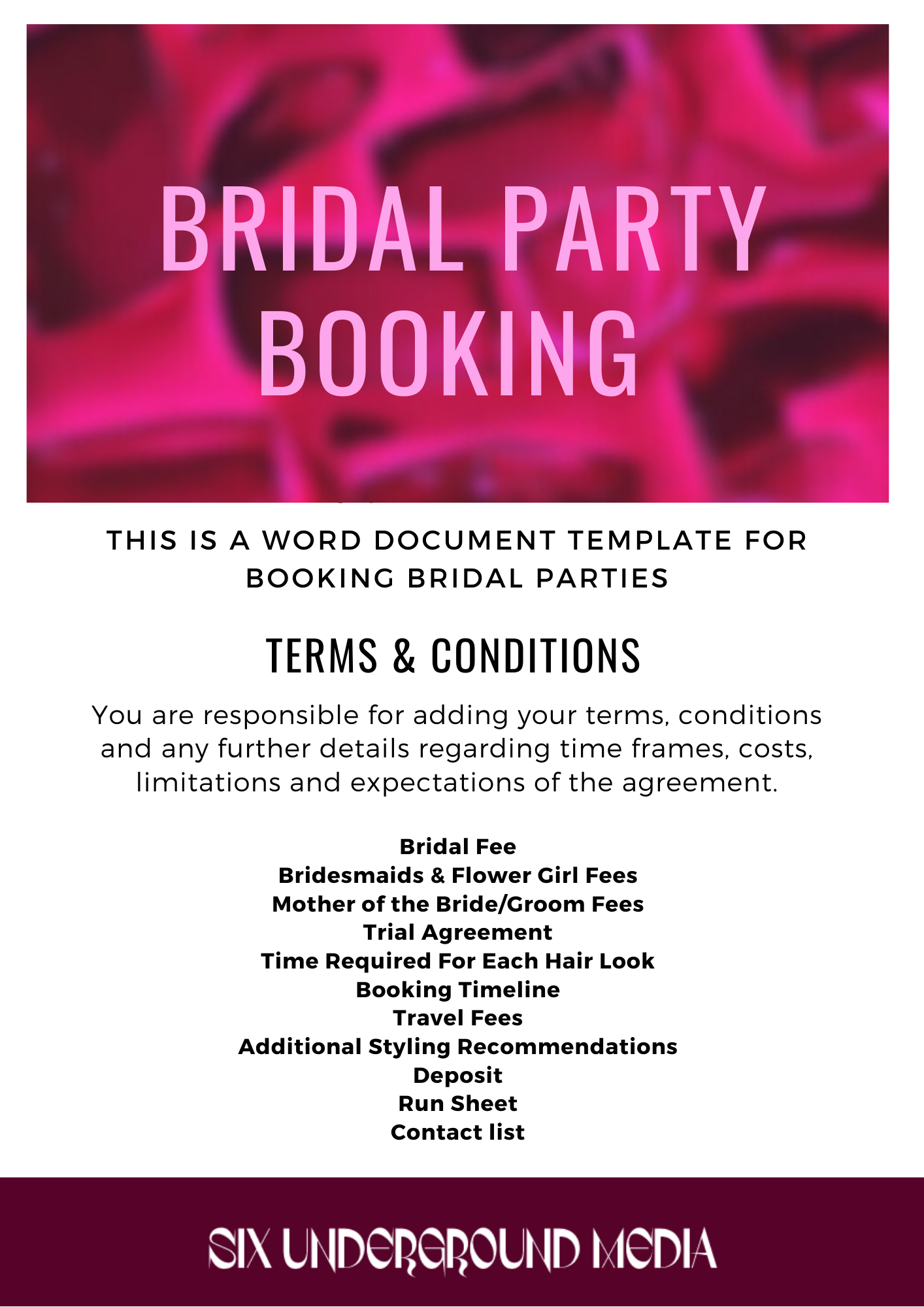 Bridal Booking Agreement - NOW AVAILABLE